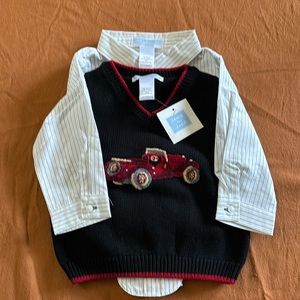 Vintage Janie and Jack Sweater Vest and Pinstripe dress shirt onesie, size 6-12M